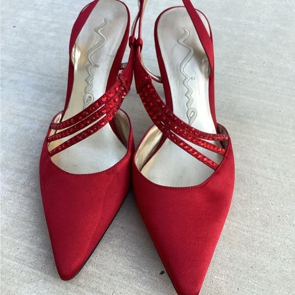 Nina Shoes - Nina Red Heels with Rhinestone Straps